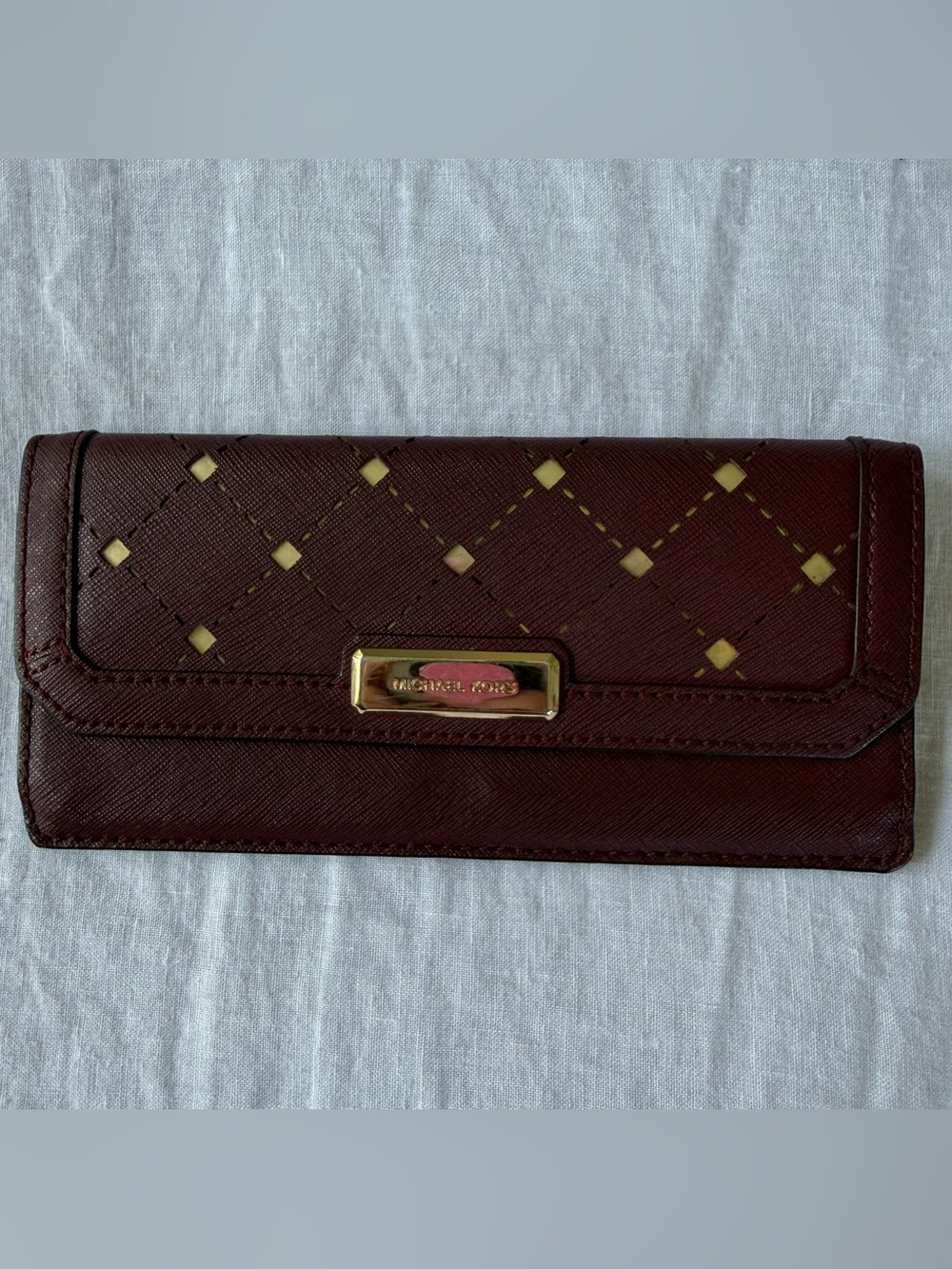 Michael Kors Deep Burgundy Folding Wallet with Gold Mirror Accents